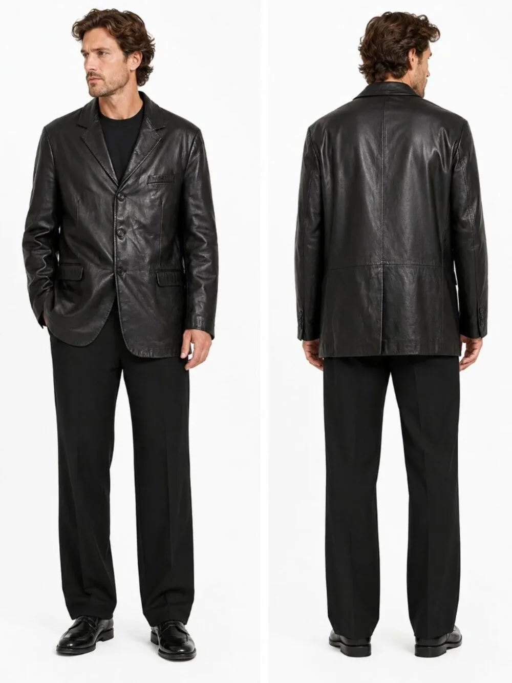 Hugo Boss Vintage Genuine Leather Blazer Jacket Men's Black 3 Button Classic 40R
